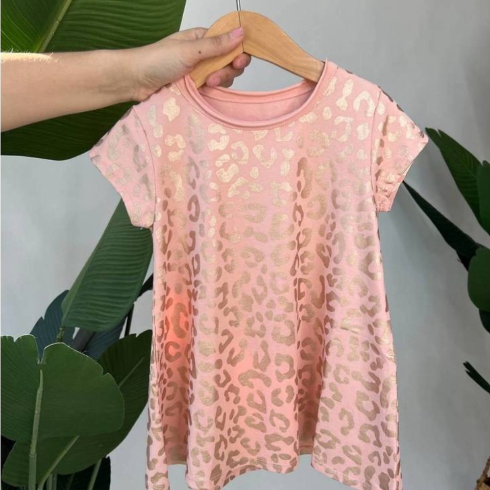 CHASER kid leopard foil shirt dress in pink